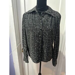 Carnegie of London Vintage Black and White Long Sleeve Button Down Top in 18